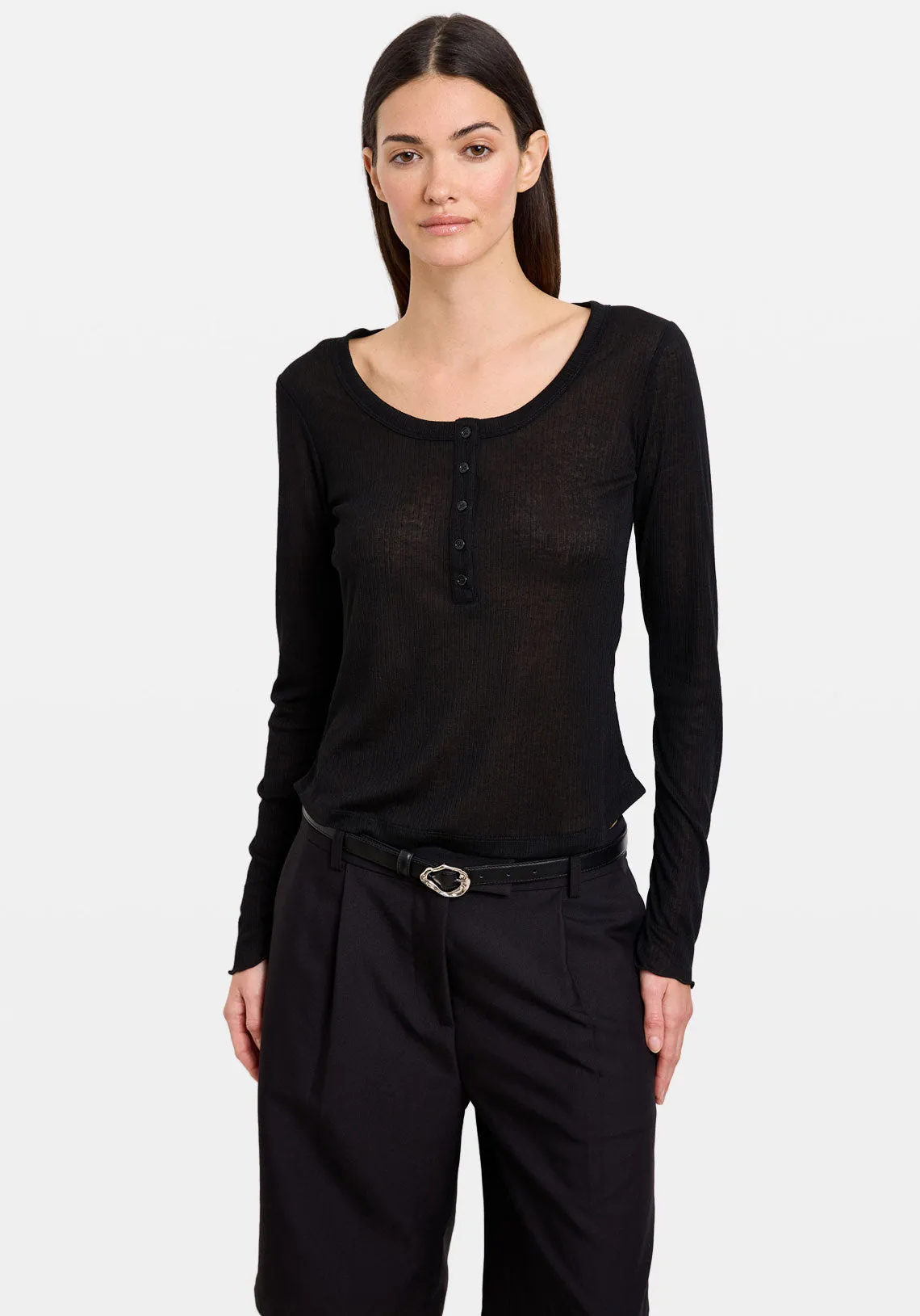 FINE HENLEY SCOOP LS TOP BLACK