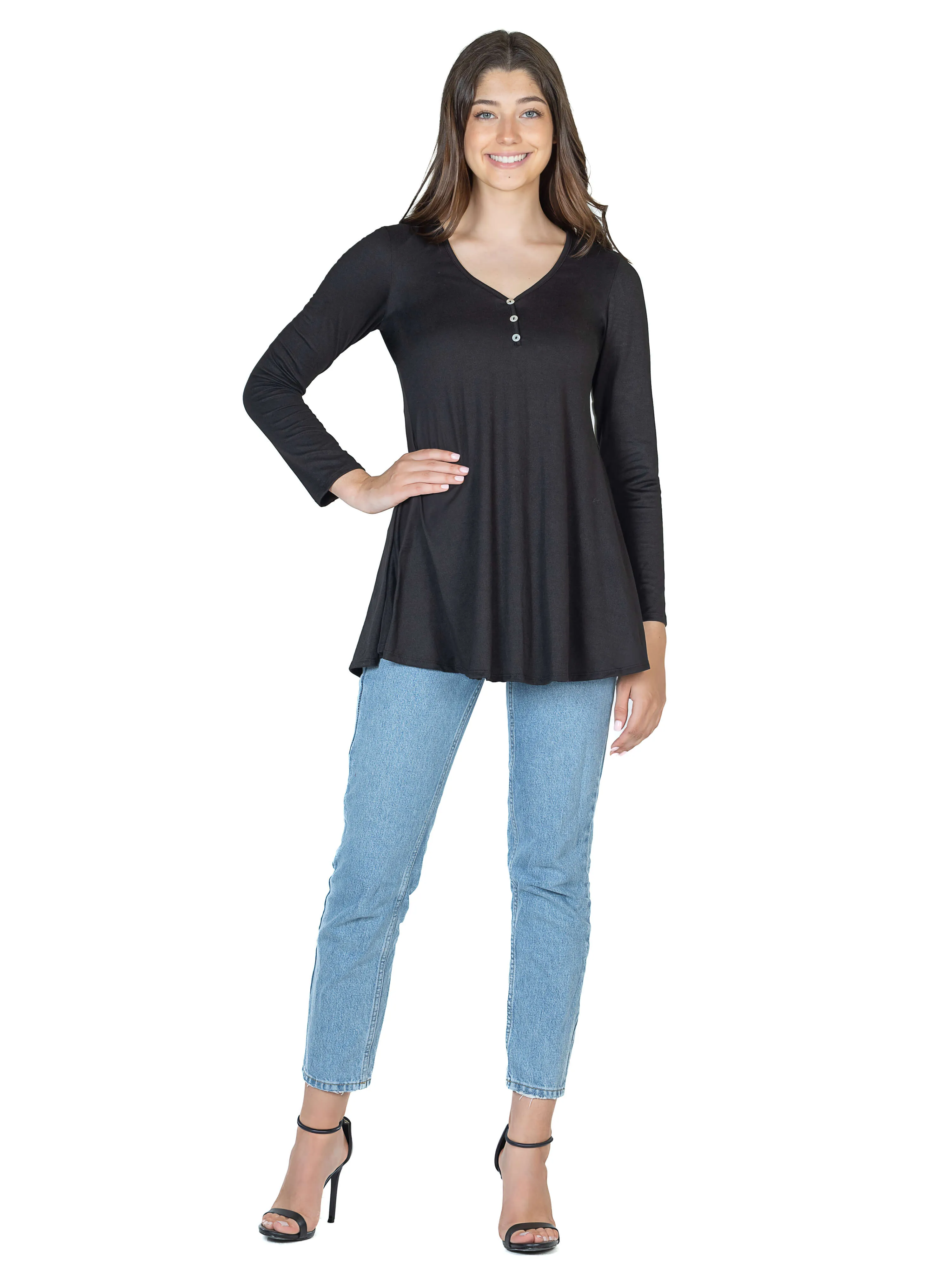 Flared Long Sleeve Henley Tunic Top