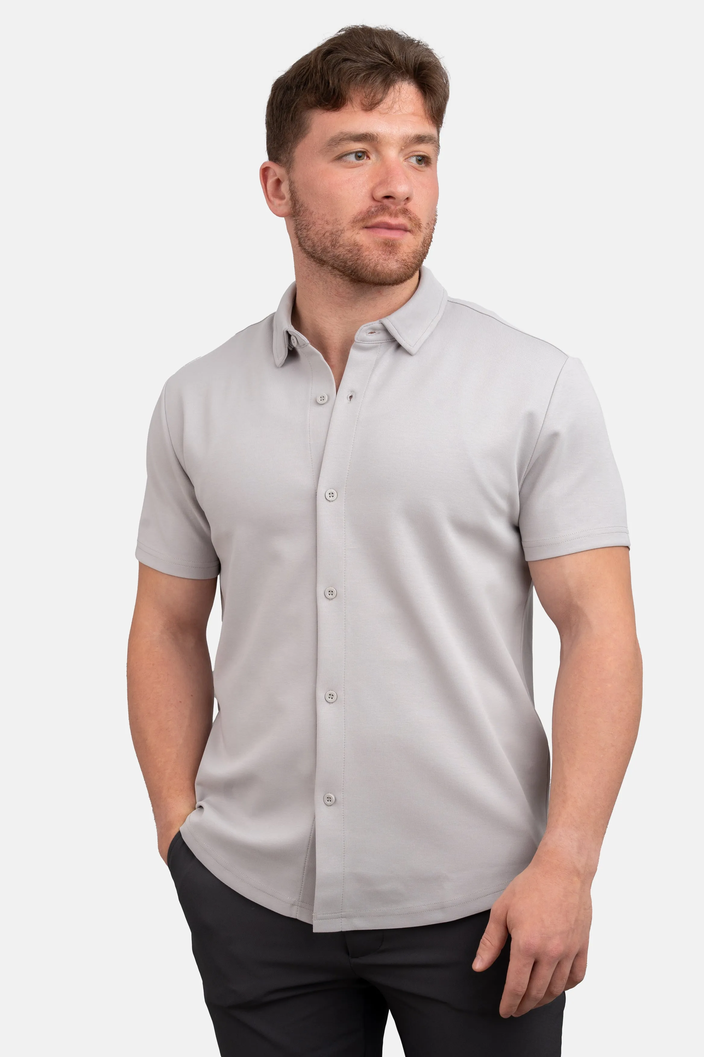 Flex Short Sleeve Button Down Shirt Gray Mist