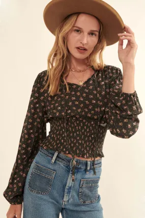 Flowers Forever Smocked Floral Peasant Top