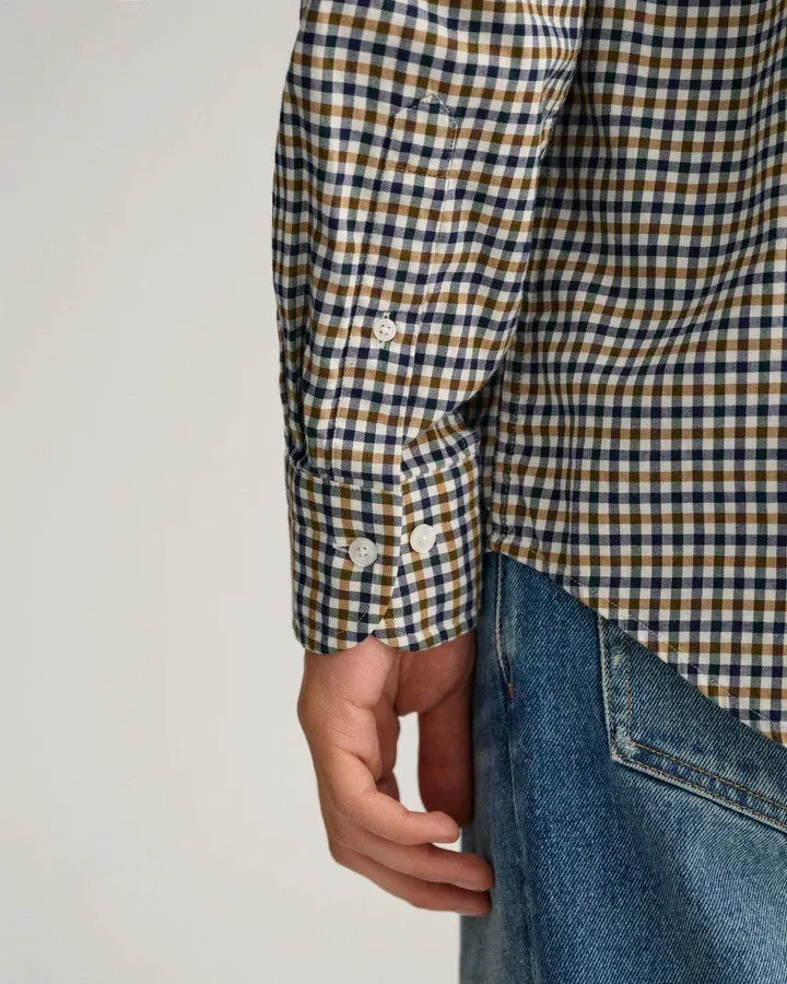 Gingham Twill Shirt - Check - Eggshell, Navy & Tan