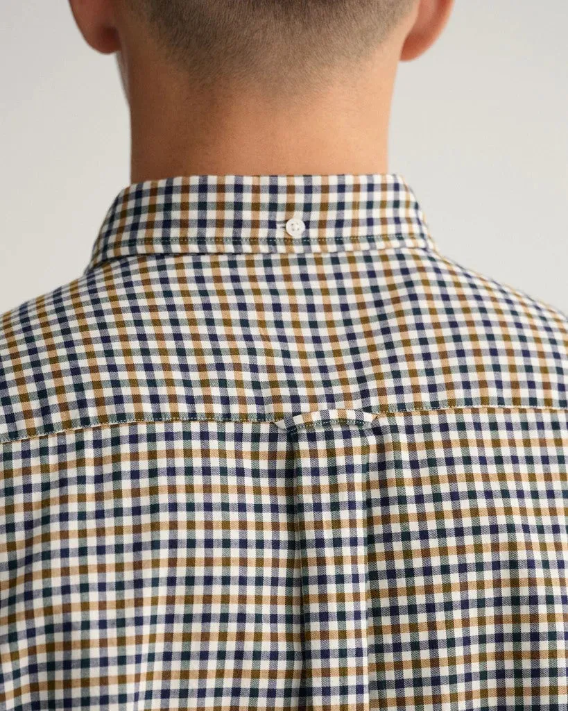 Gingham Twill Shirt - Check - Eggshell, Navy & Tan