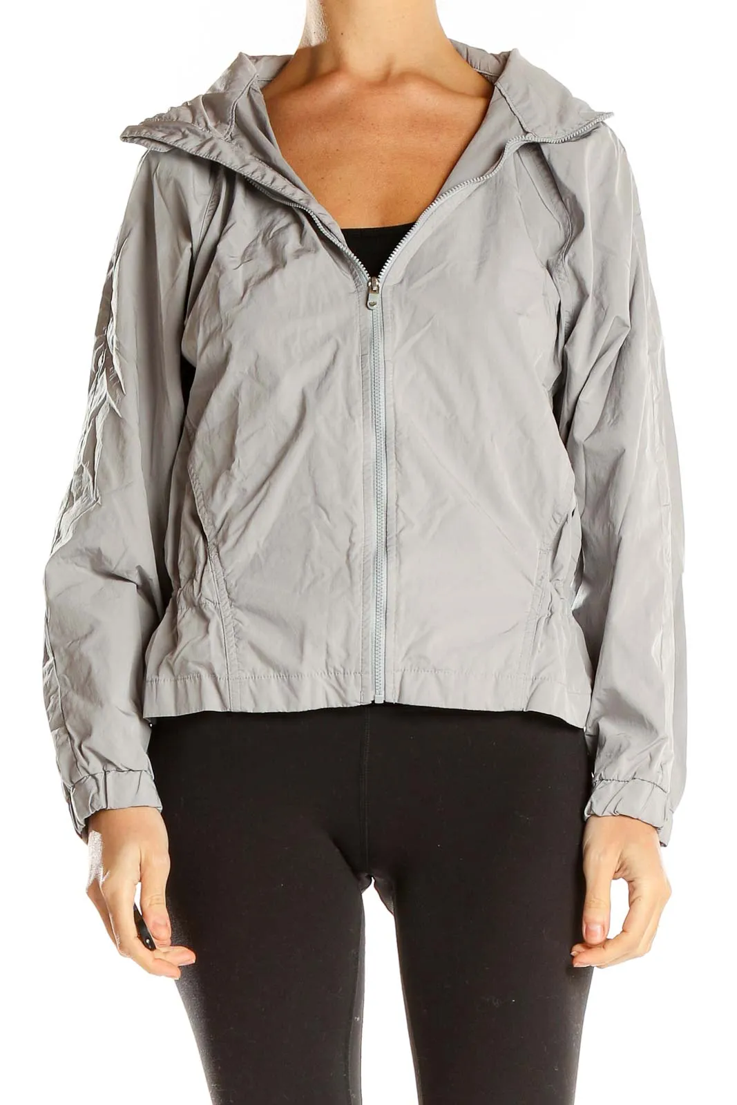 Gray Lightweight Hooded Zip-Up Jacket