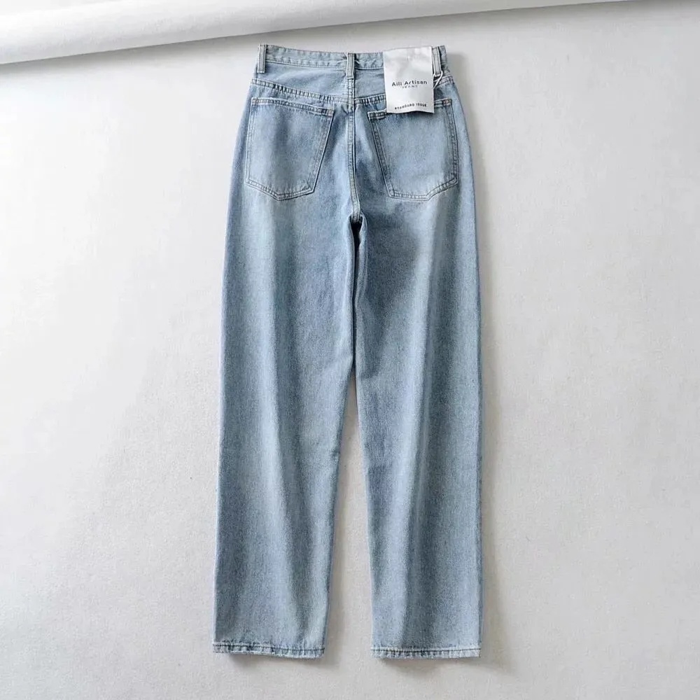 Grendel Side Botton Fly Mom Jeans - 2 Colors