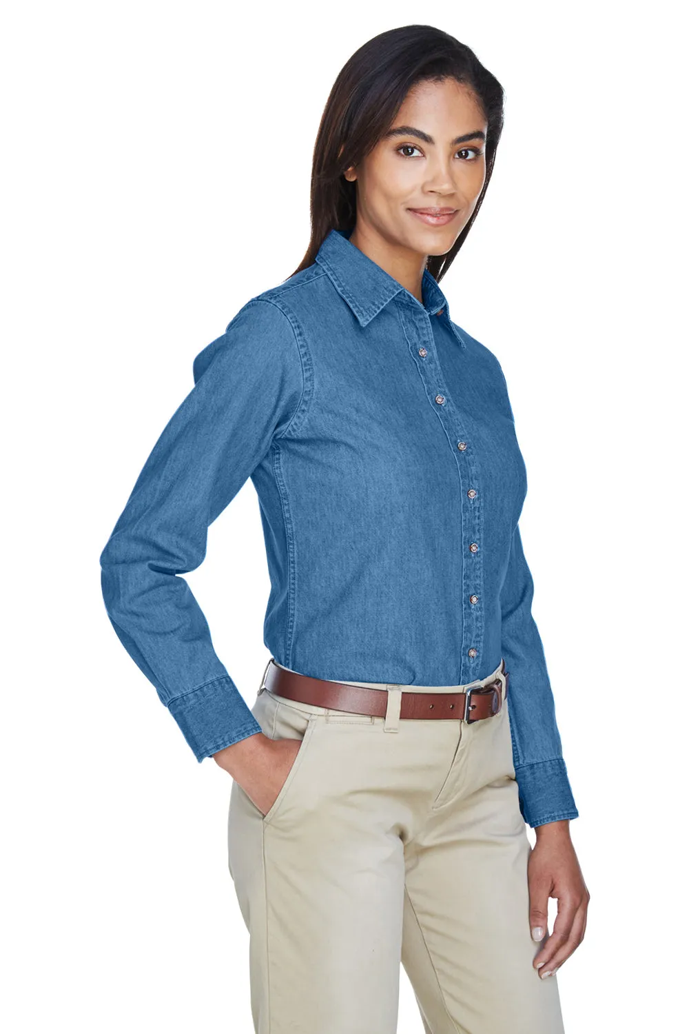 Harriton Womens Denim Long Sleeve Button Down Shirt - Light Denim