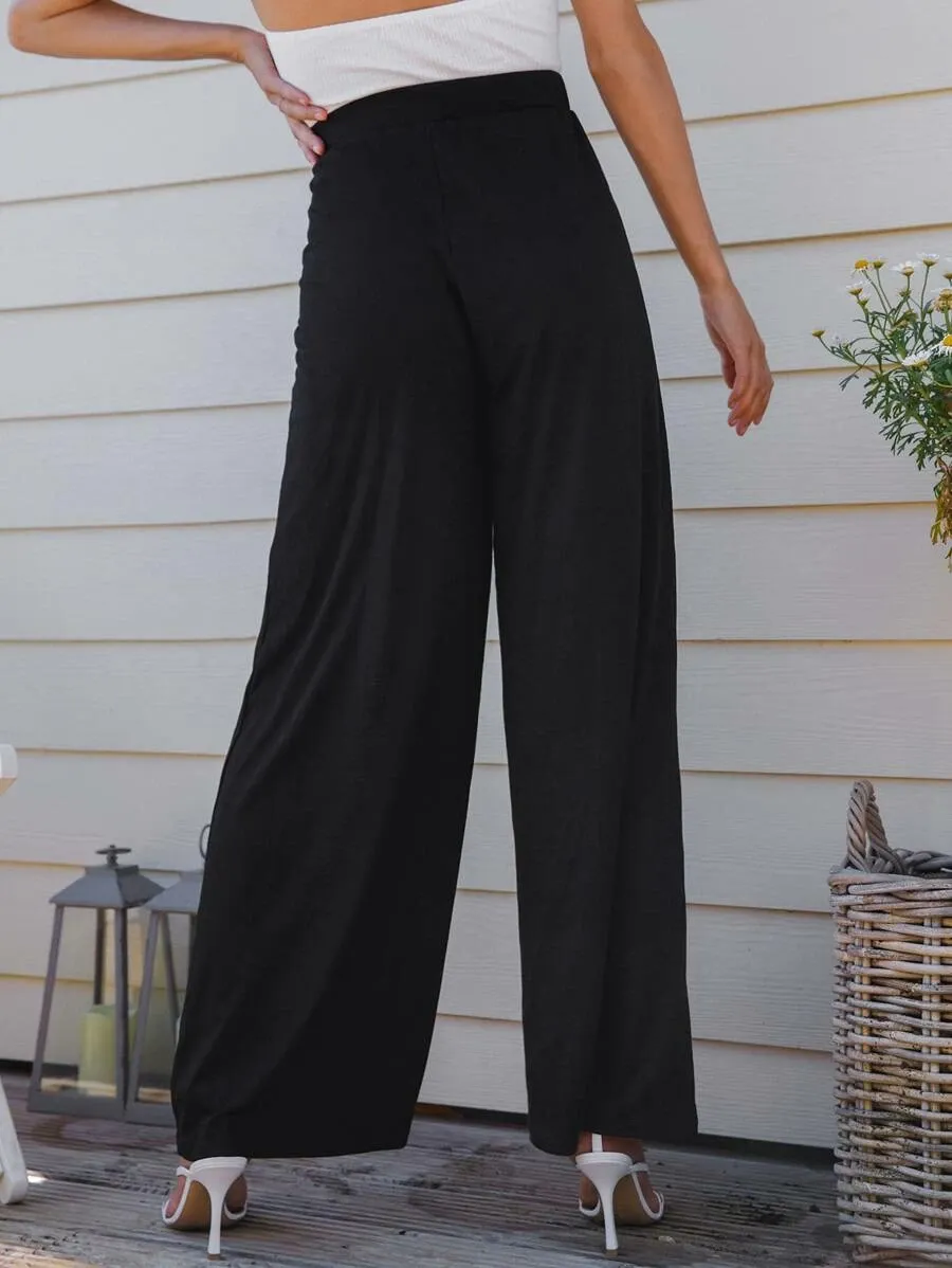 High-Rise Front Slit Wide-Leg Pants