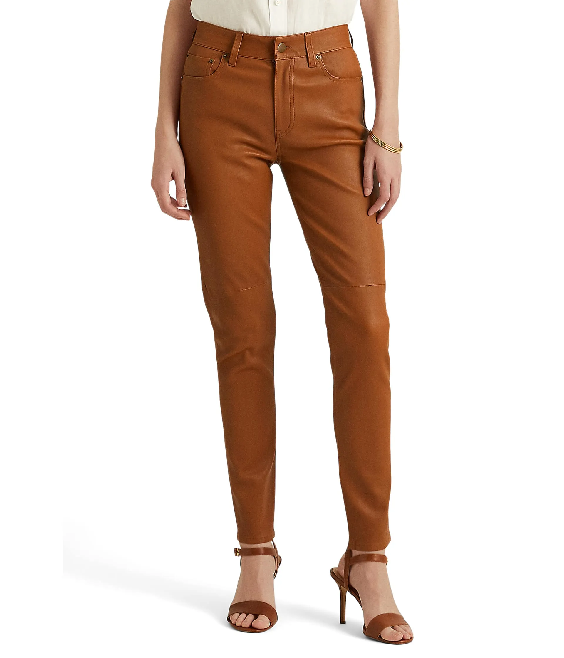 High-rise trousers LAUREN Ralph Lauren, Nappa Leather High-Rise Skinny Ankle Pants