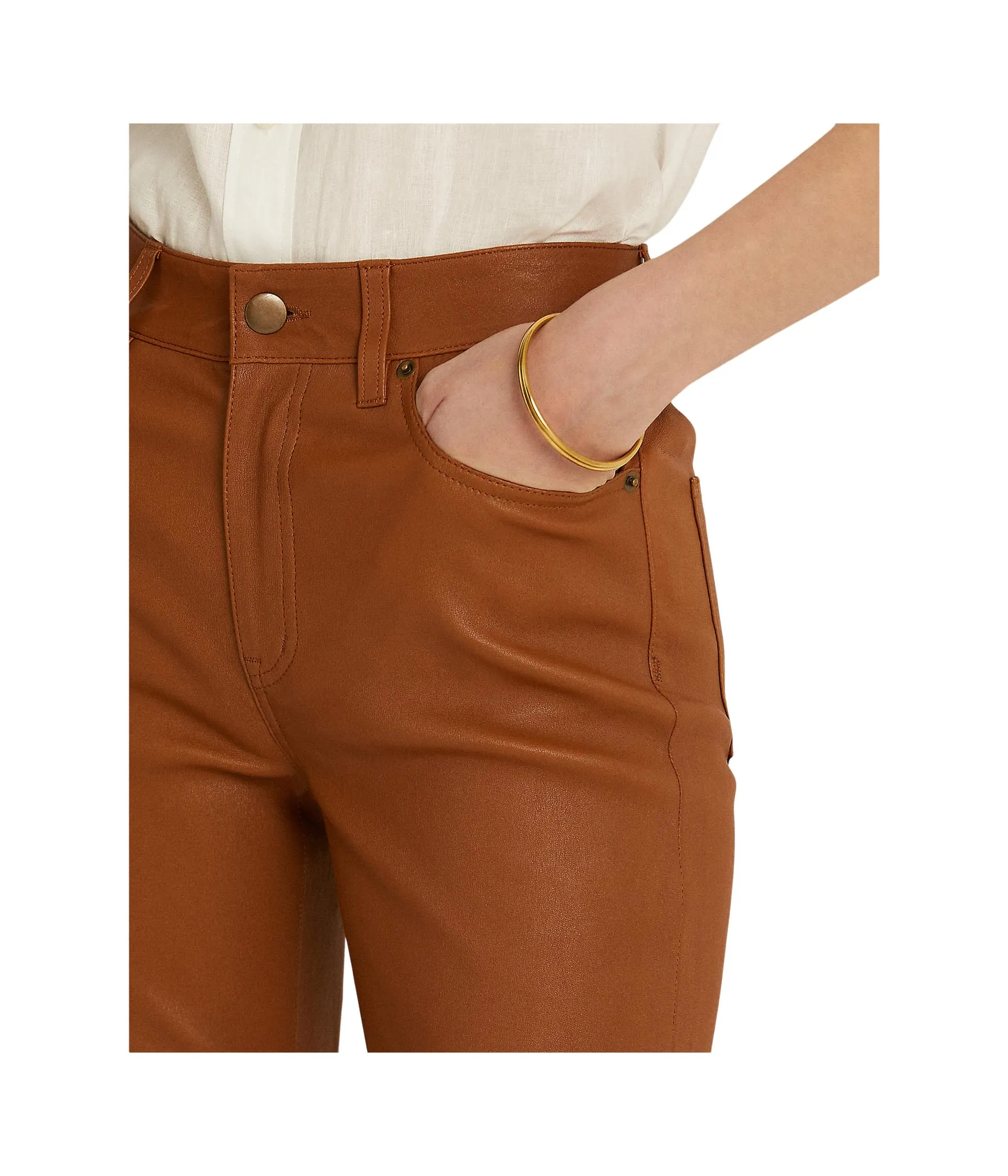 High-rise trousers LAUREN Ralph Lauren, Nappa Leather High-Rise Skinny Ankle Pants