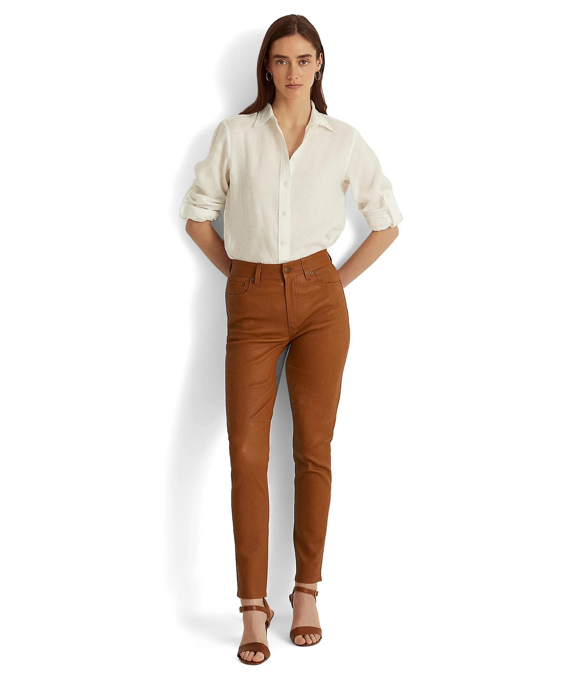 High-rise trousers LAUREN Ralph Lauren, Nappa Leather High-Rise Skinny Ankle Pants