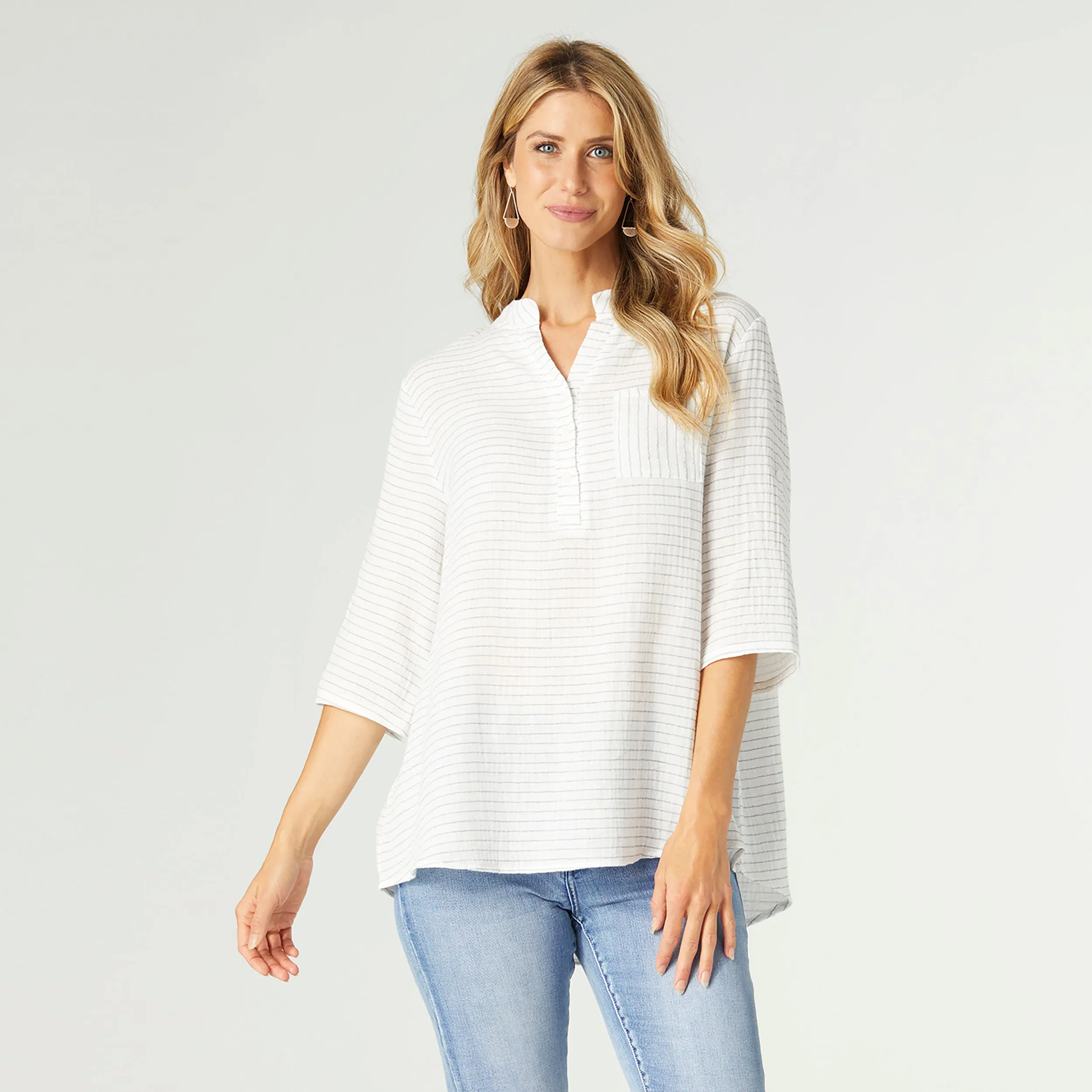 Jesse Casual Henley Top - White