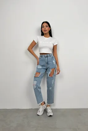 Laser Cut Mom Jeans