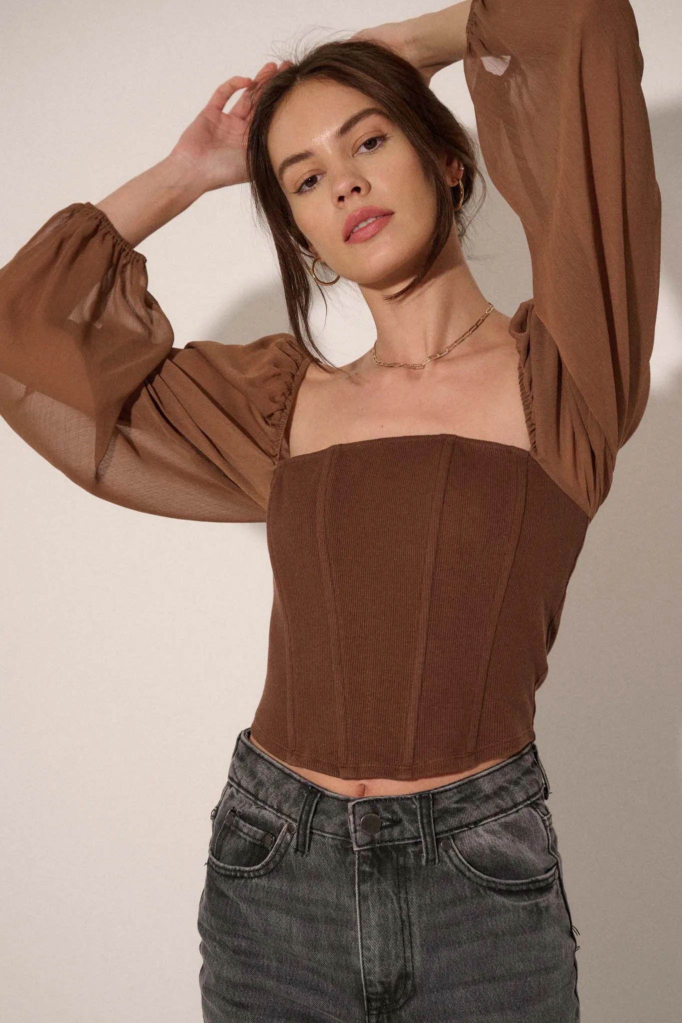 Legendary Love Chiffon-Sleeve Cropped Corset Top