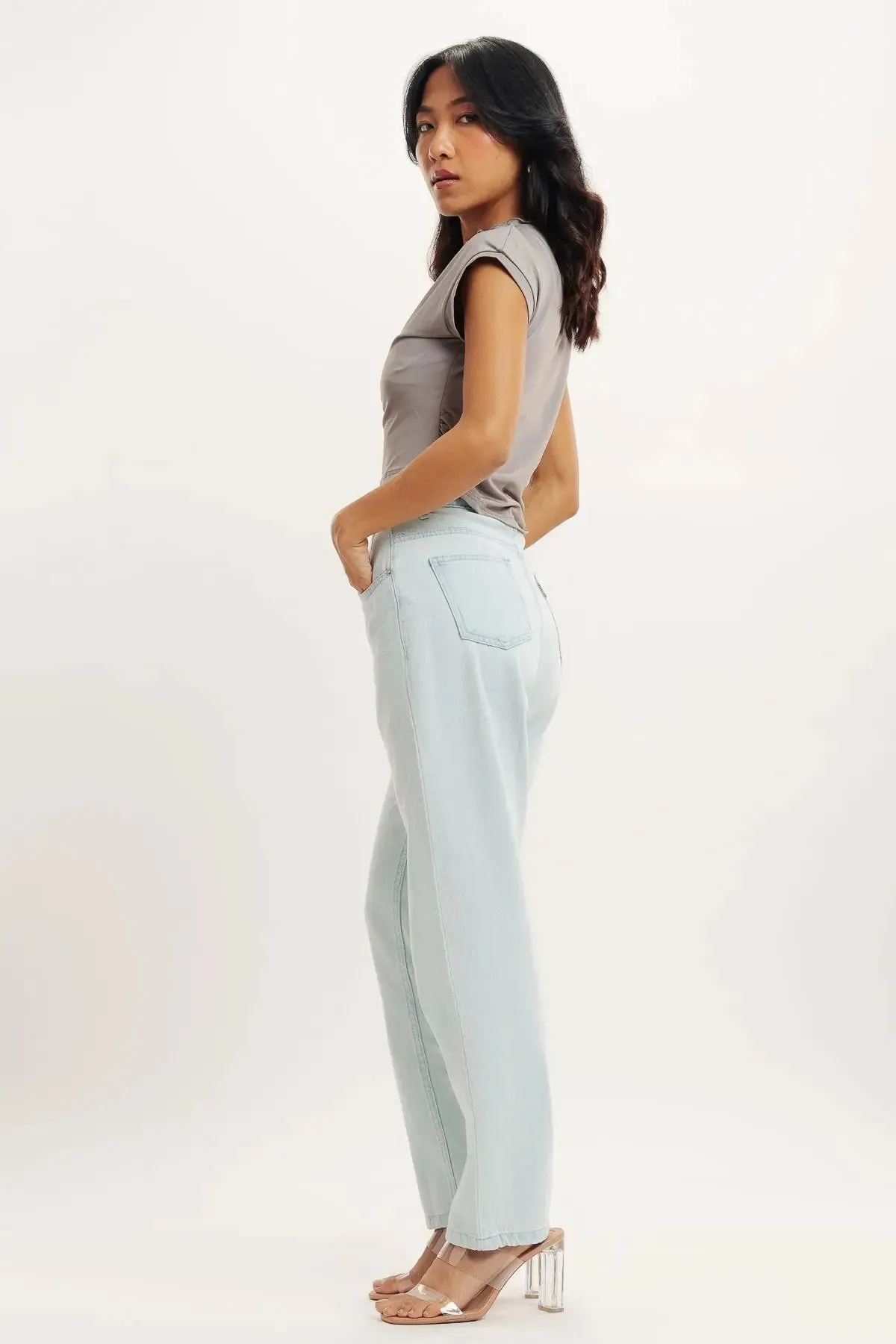 Light Blue High Waist Mom Fit Jeans