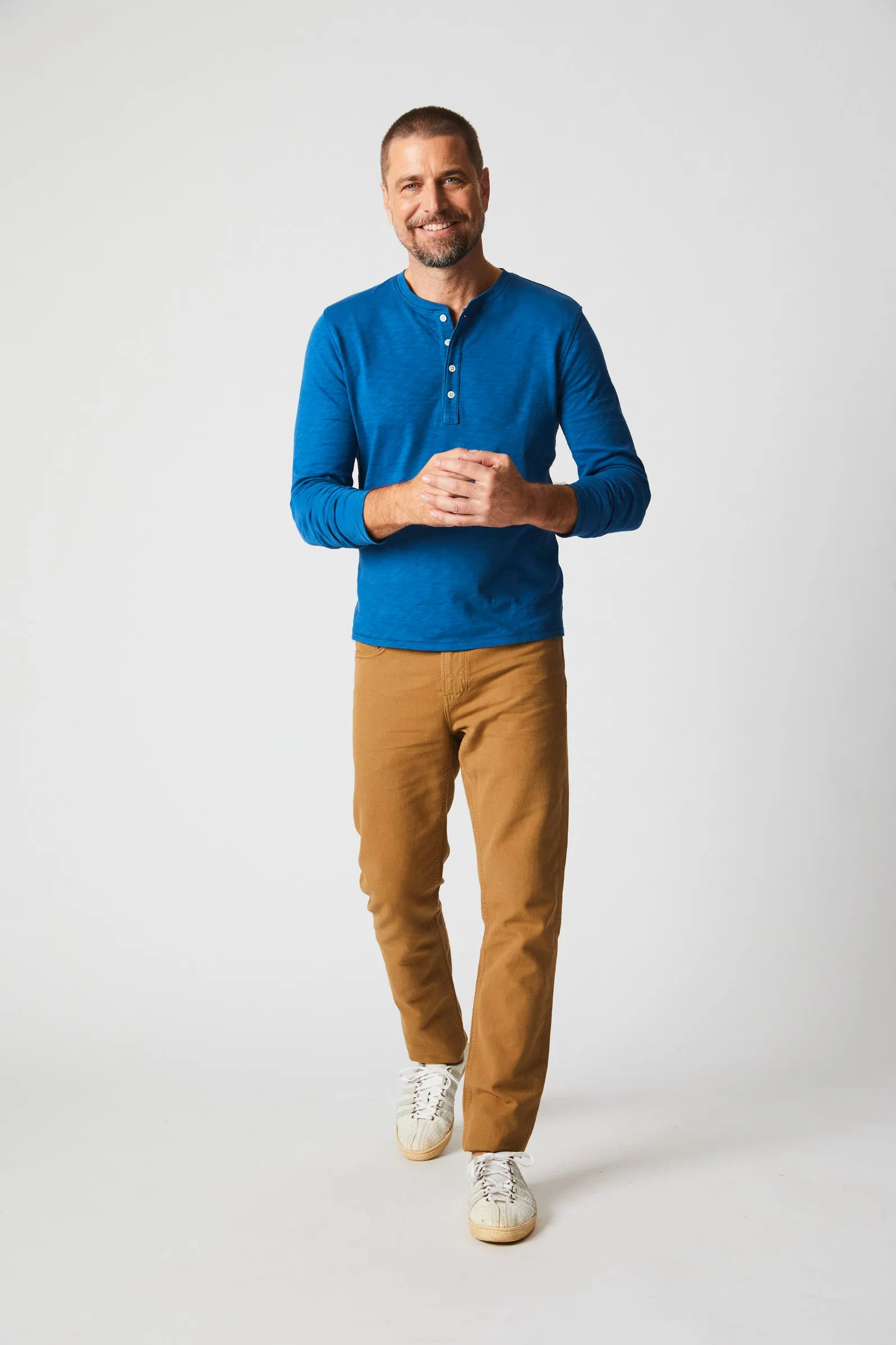 Long Sleeve Organic Cotton Henley - Lagoon Blue