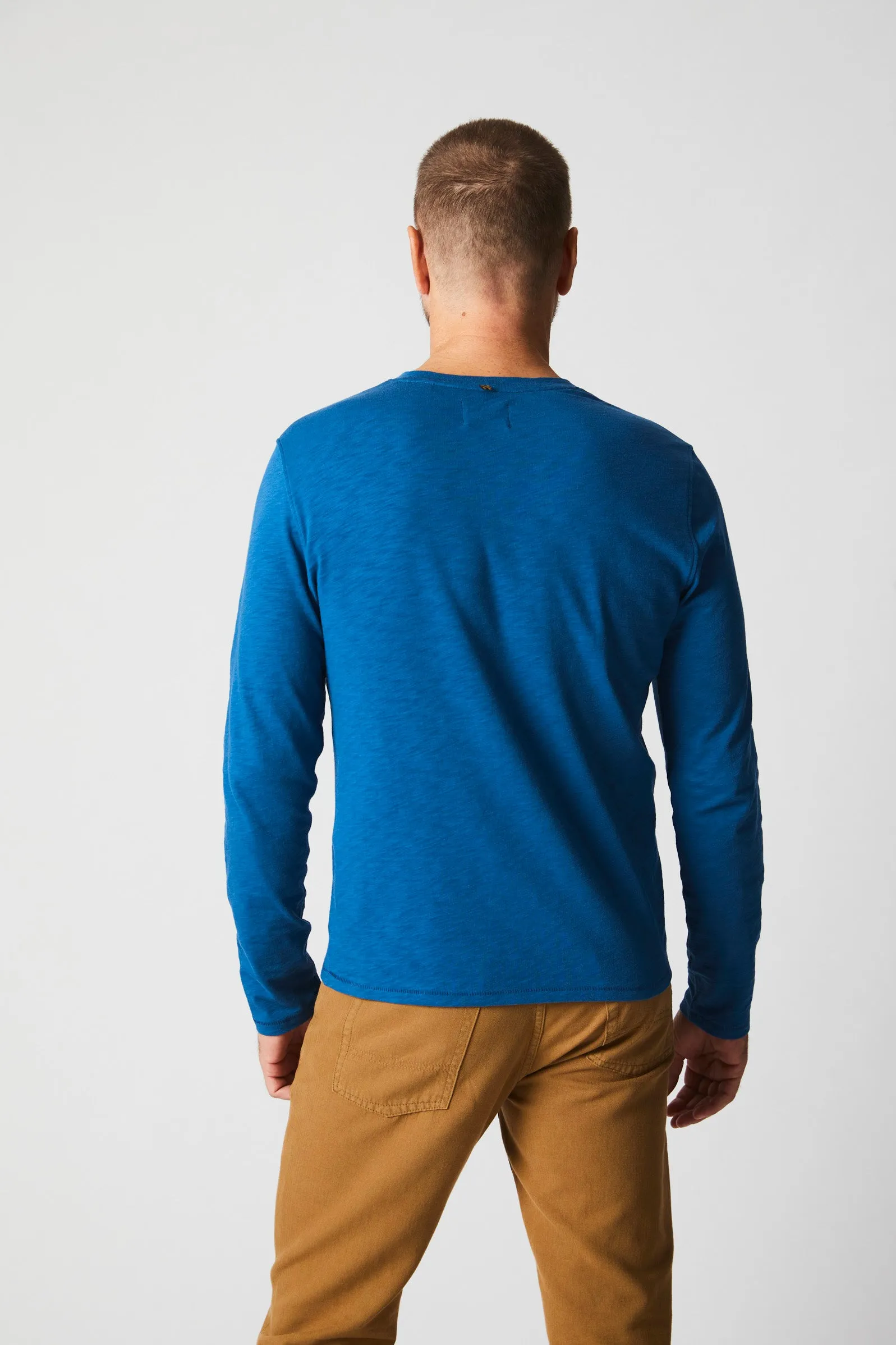 Long Sleeve Organic Cotton Henley - Lagoon Blue