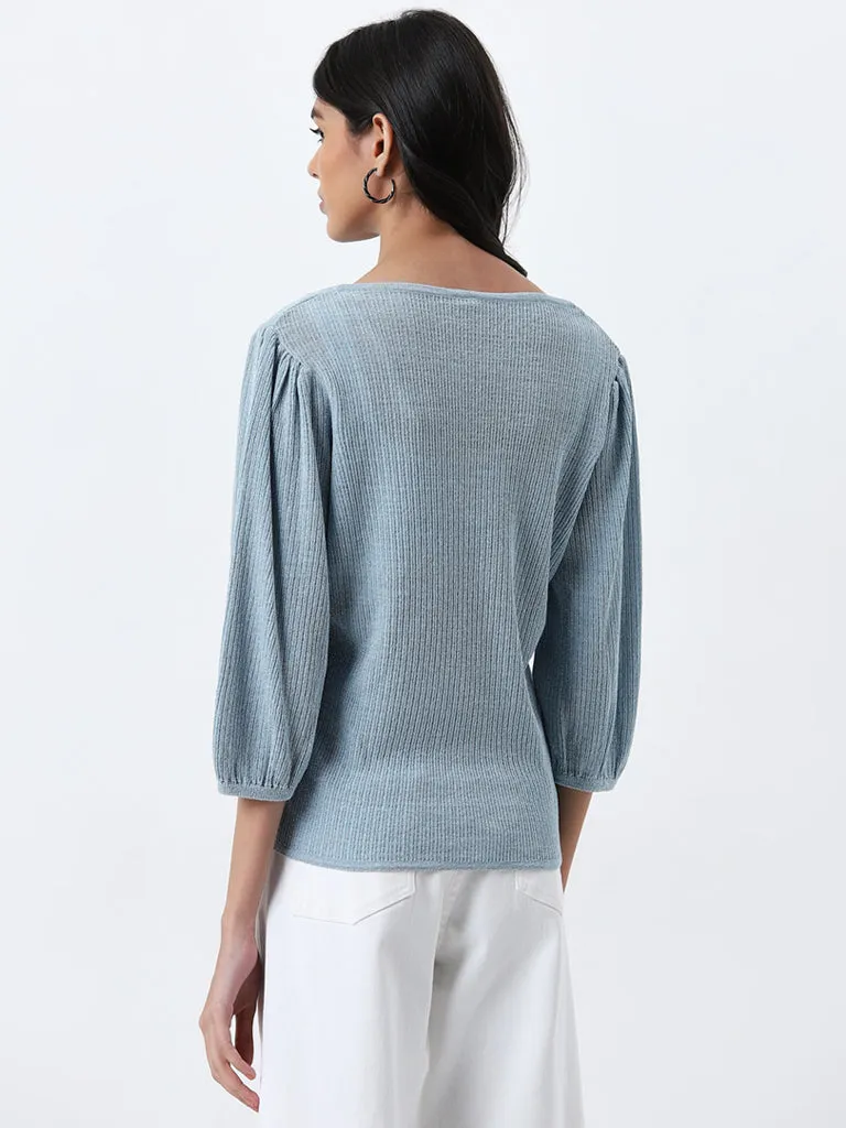 LOV Light Blue Ribbed Textured Top