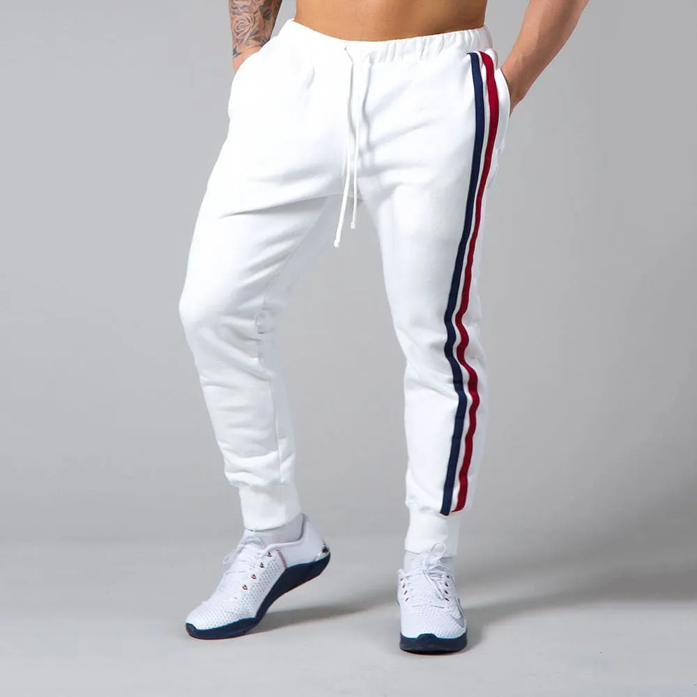 Men Double Side Stripe Slant Pocket Drawstring Jogger Pants