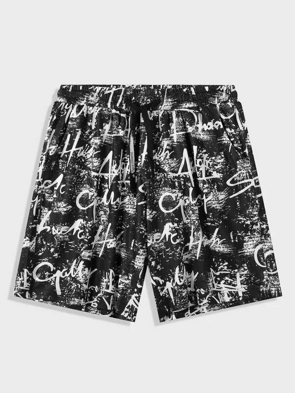 Men Letter Graphic Drawstring Waist Track Shorts