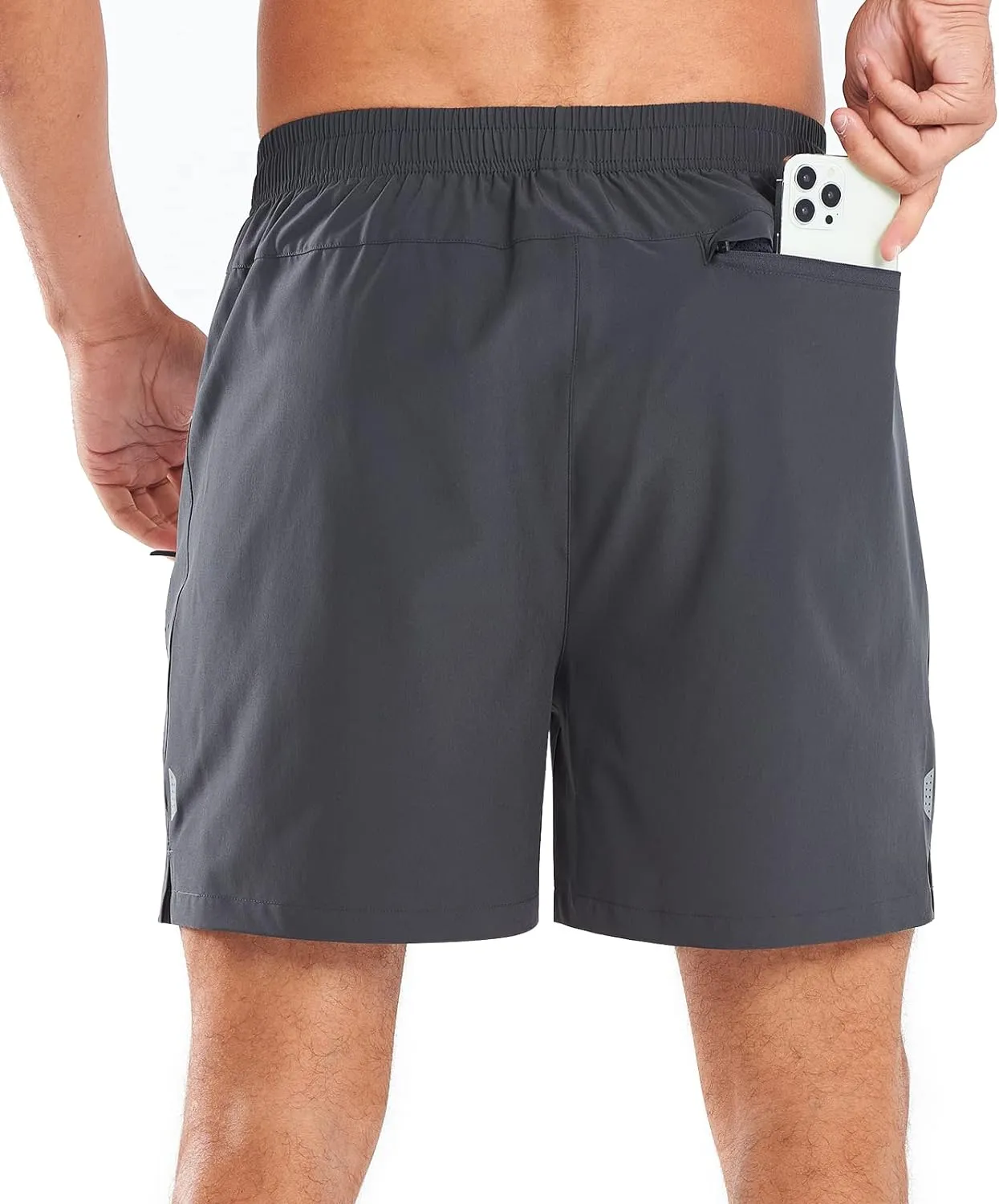 Men's 5-Inch Workout Shorts with Zipper Pockets Reflective Strips