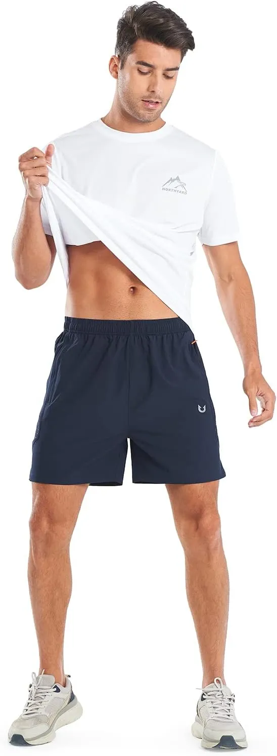 Men's 5-Inch Workout Shorts with Zipper Pockets Reflective Strips