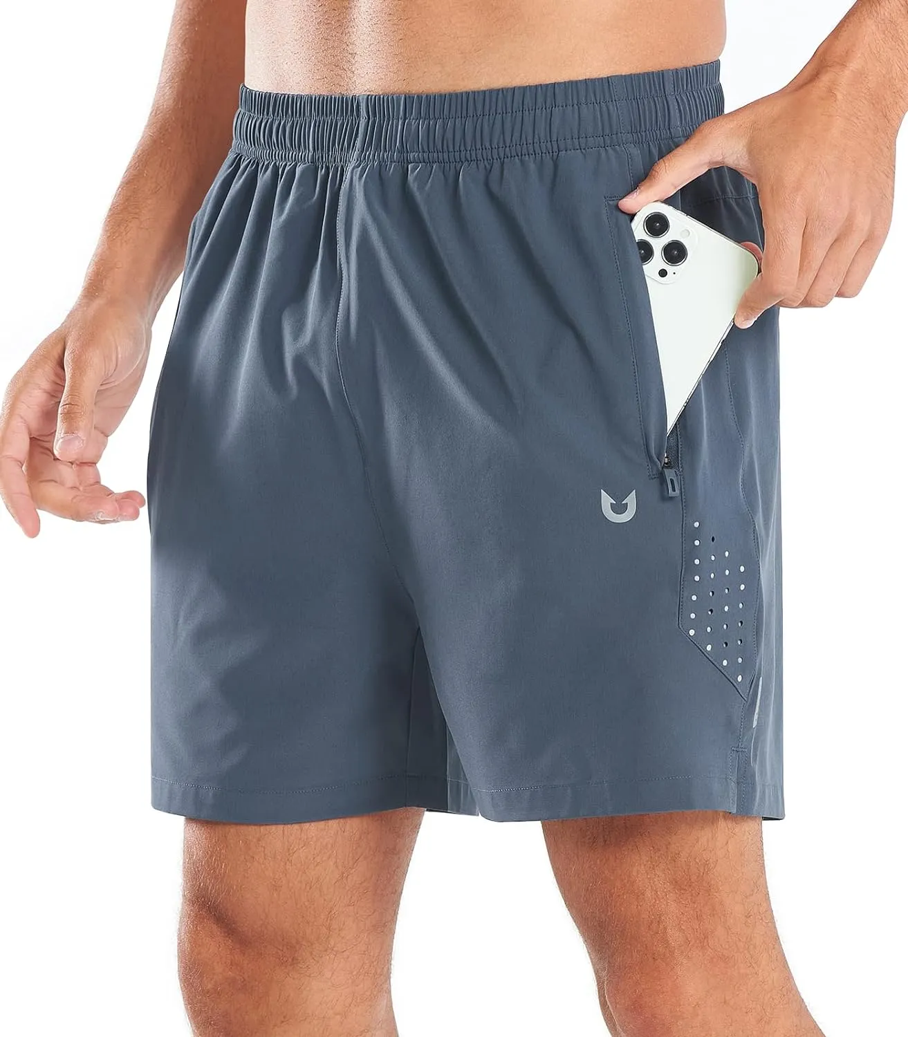 Men's 5-Inch Workout Shorts with Zipper Pockets Reflective Strips