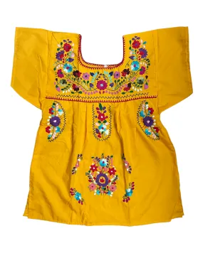 Mexican Tehuacan Full Blouse Mango Yellow