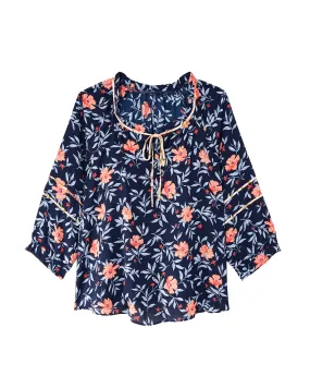 Nadine Peasant Blouse | Navy / Pink