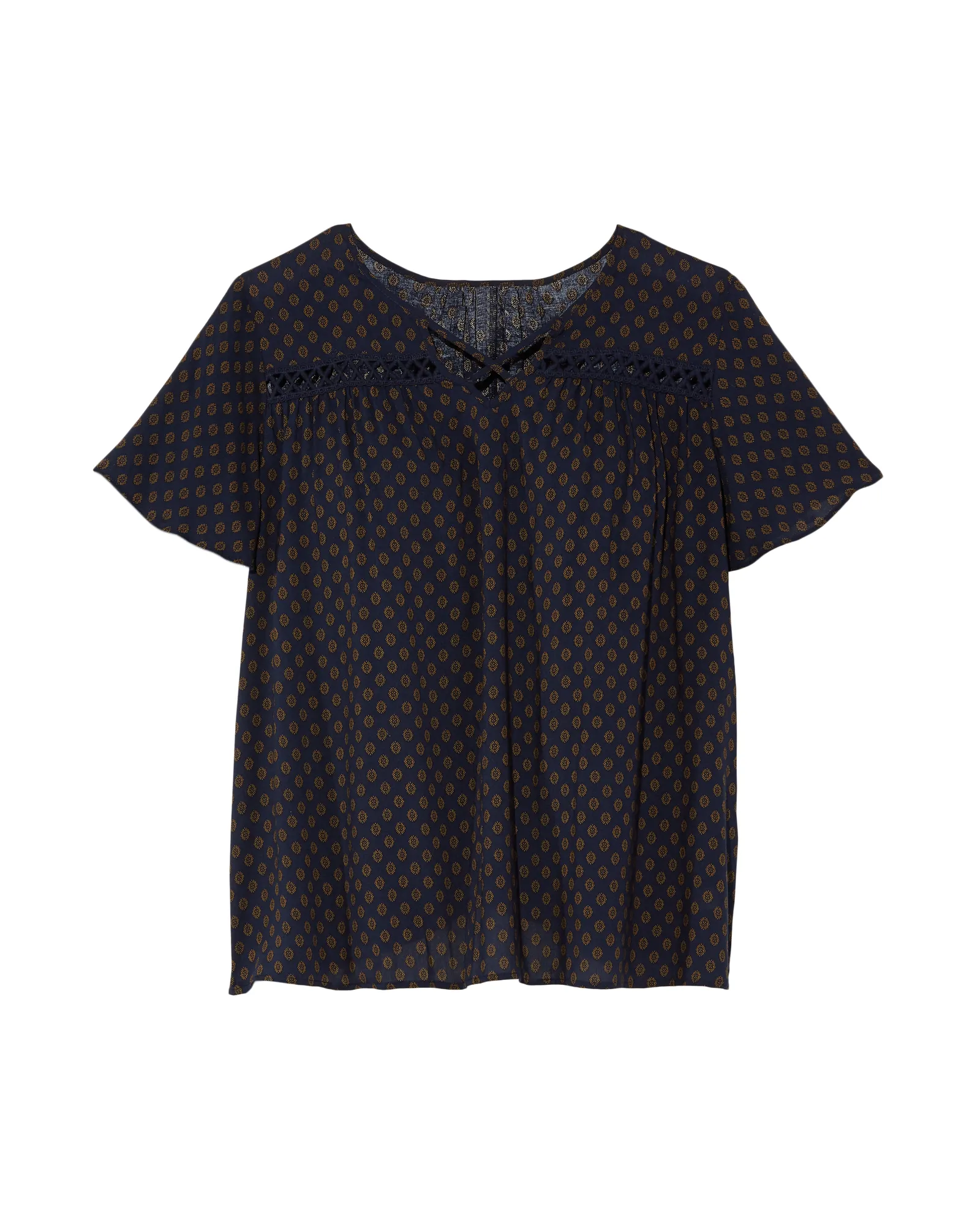 Nikkita Short Sleeve Blouse | Navy / Brown