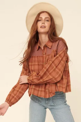 Orchard Hill Buttoned Plaid Peasant Top