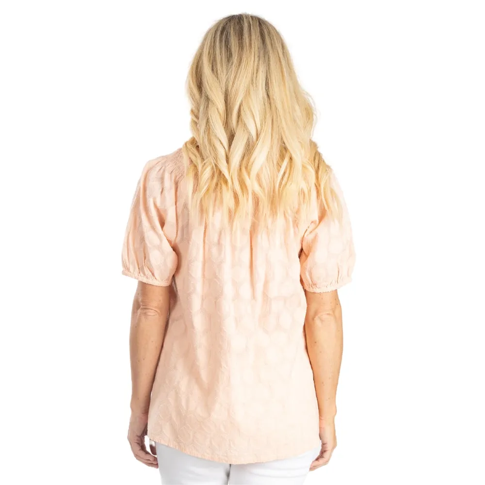 Peach Peasant Top with a Hint of Lurex