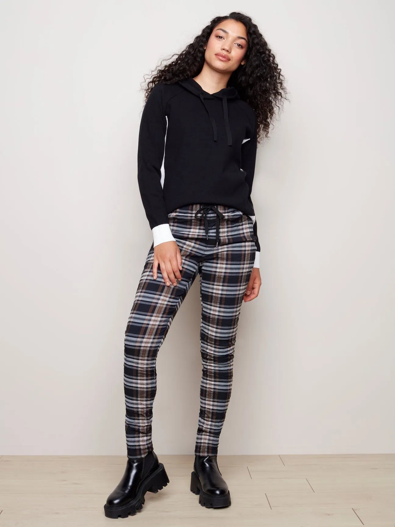 PLAID CRINKLE JOGGER PANT