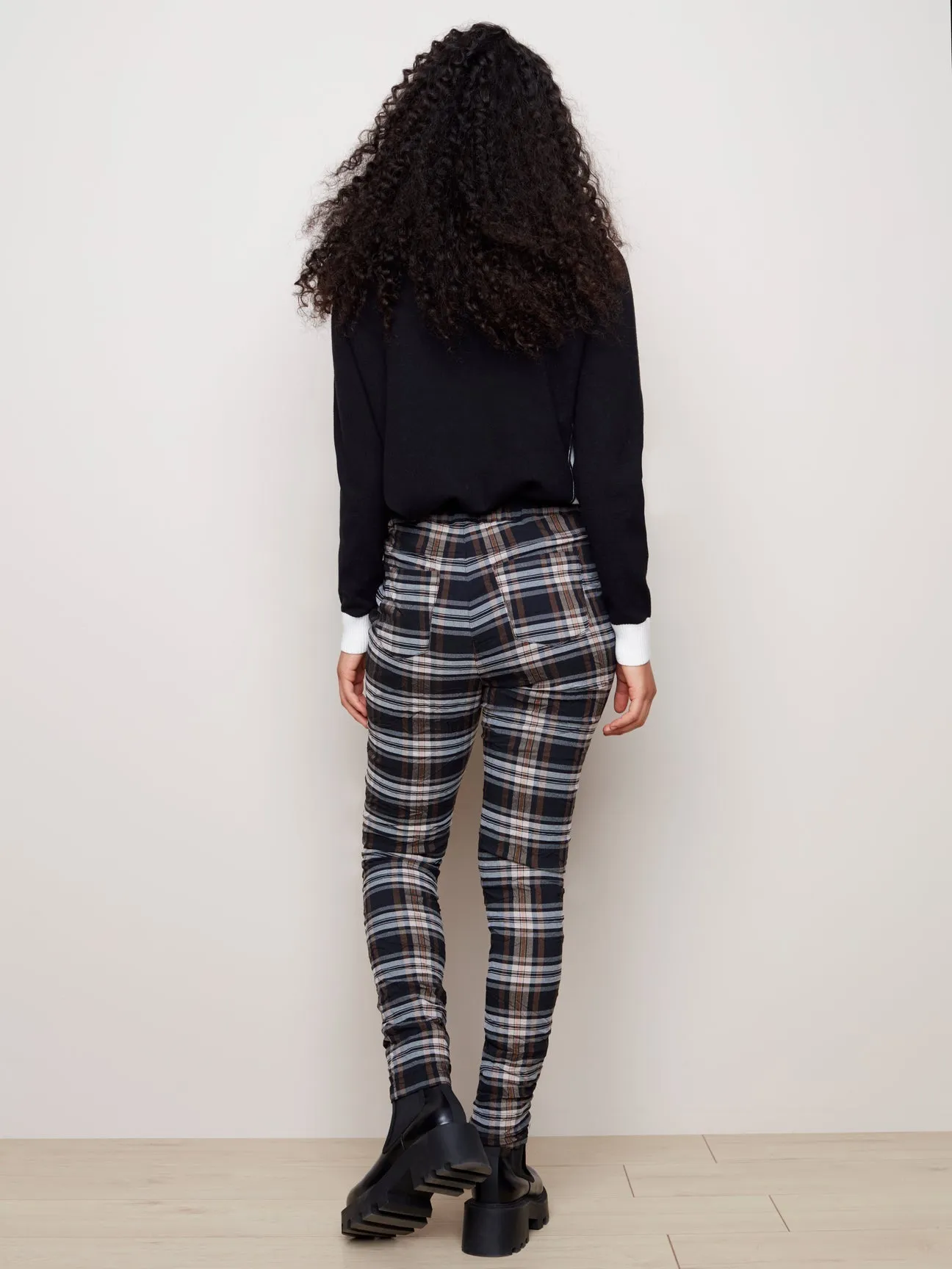 PLAID CRINKLE JOGGER PANT