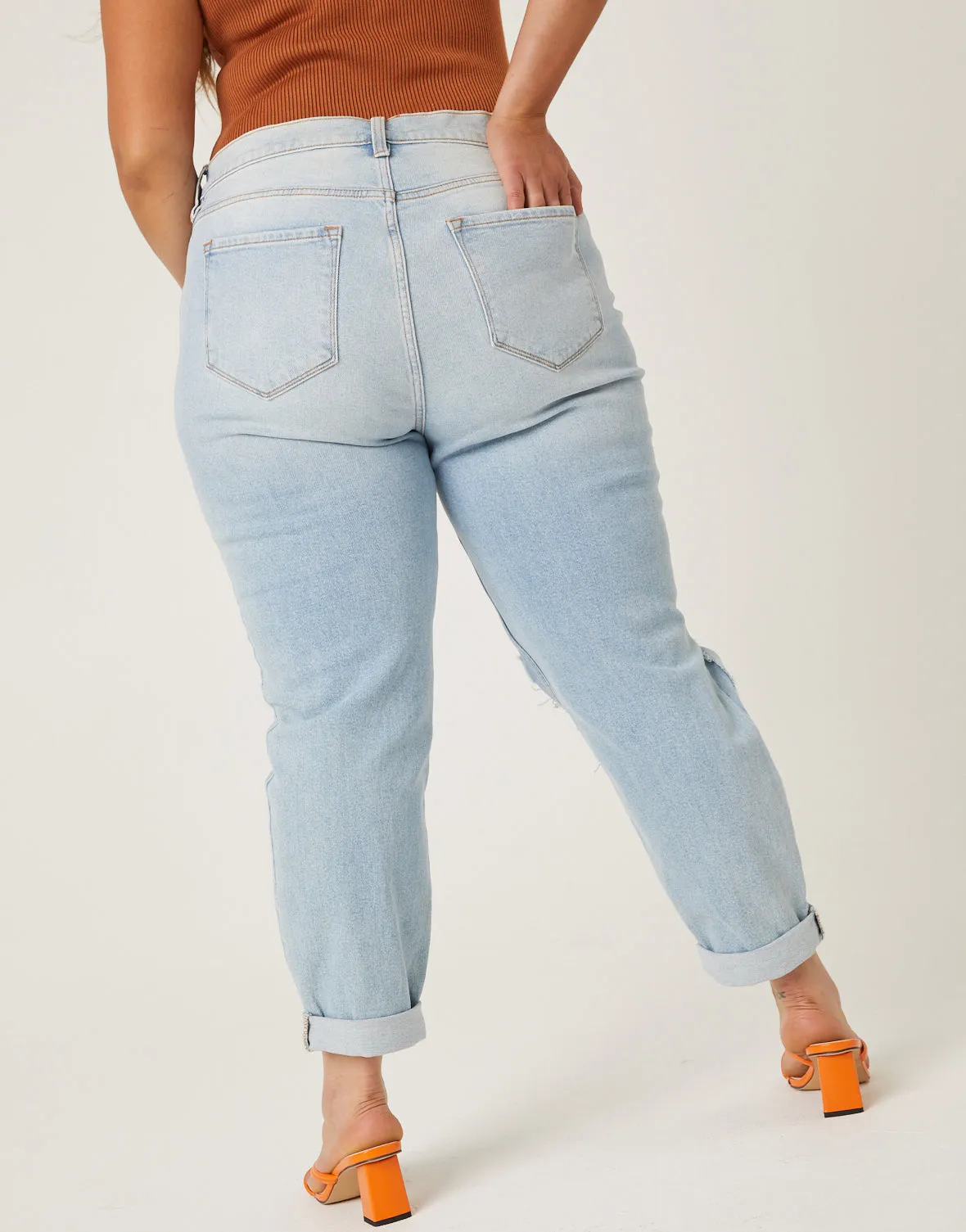 Plus Size Ripped Knee Mom Jeans