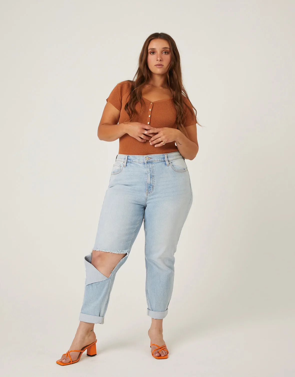 Plus Size Ripped Knee Mom Jeans