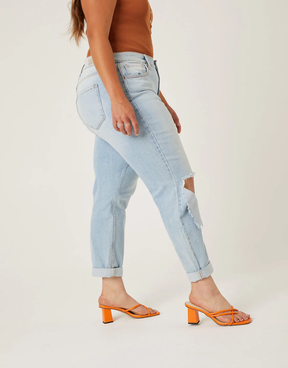 Plus Size Ripped Knee Mom Jeans