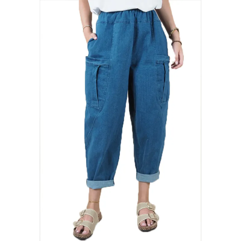 Pocket Denim Balloon Trousers Mid Wash