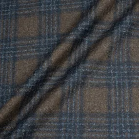 Rich Brown & Navy Blue Checkered Wool, Silk & Cashmere Suiting