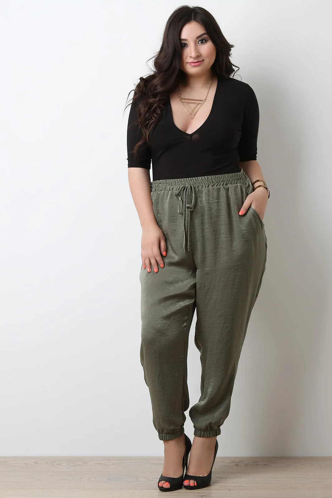 Satin High Waisted Jogger Pants