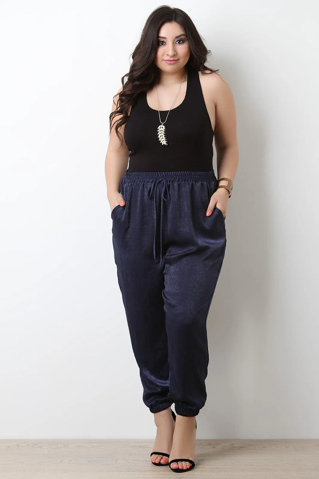 Satin High Waisted Jogger Pants