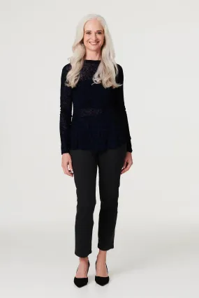 Sheer Lace Long Sleeve Peplum Top