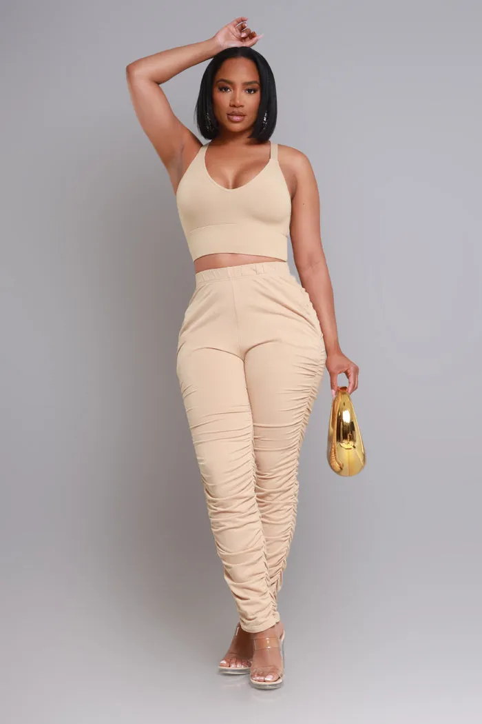 Slammed Cropped Ruched Jogger Set - Khaki