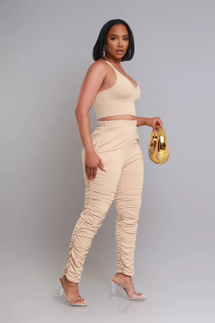 Slammed Cropped Ruched Jogger Set - Khaki