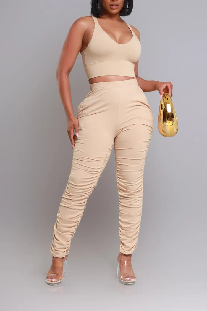 Slammed Cropped Ruched Jogger Set - Khaki