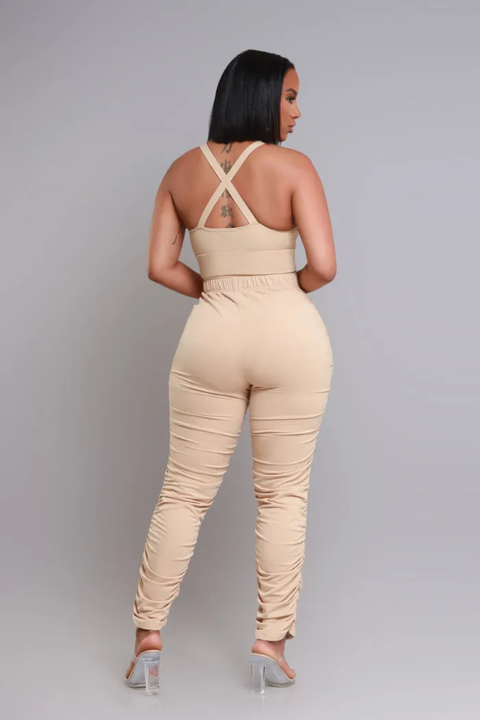 Slammed Cropped Ruched Jogger Set - Khaki