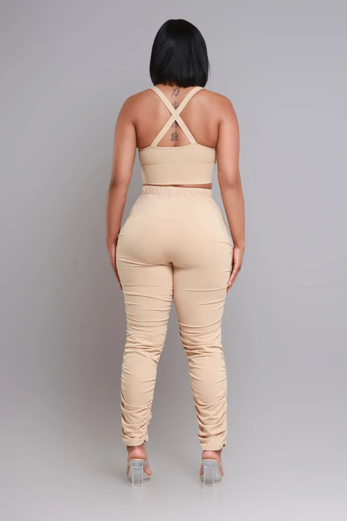 Slammed Cropped Ruched Jogger Set - Khaki