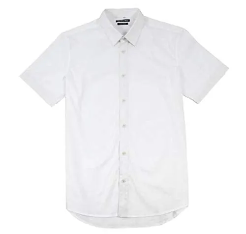 Stitch Note Classic Styled Short Sleeve Button Down White Men's Shirt