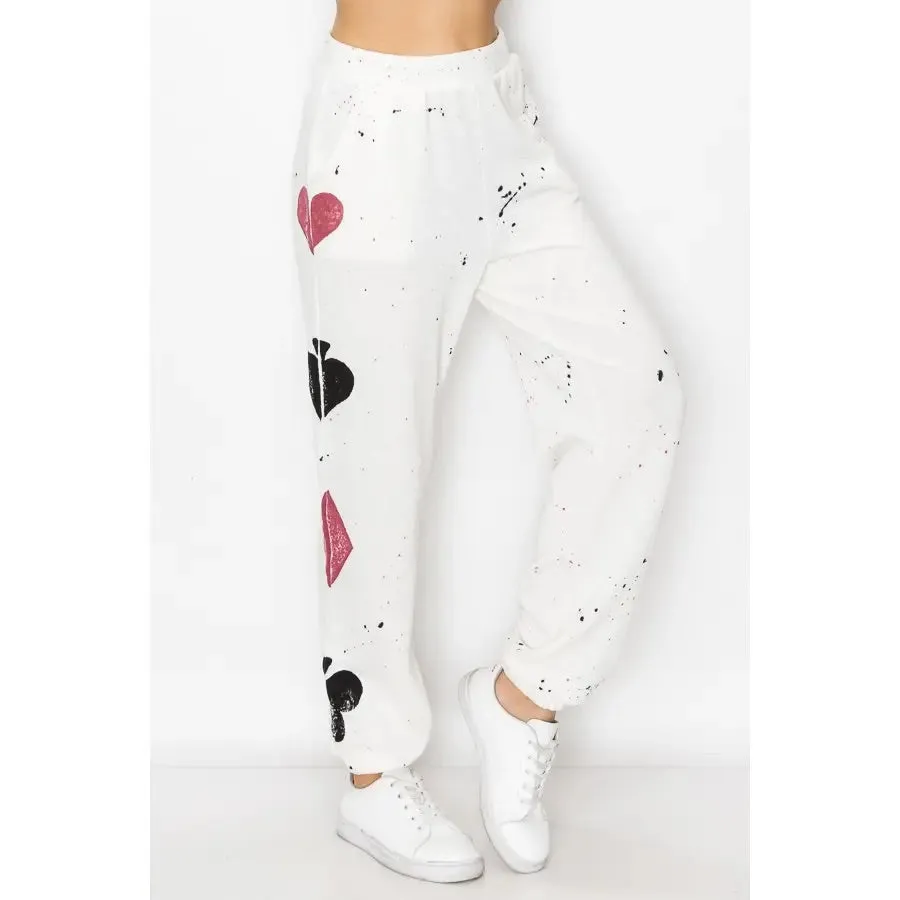 T-Party Hand Painted Poker Jogger Pants - White