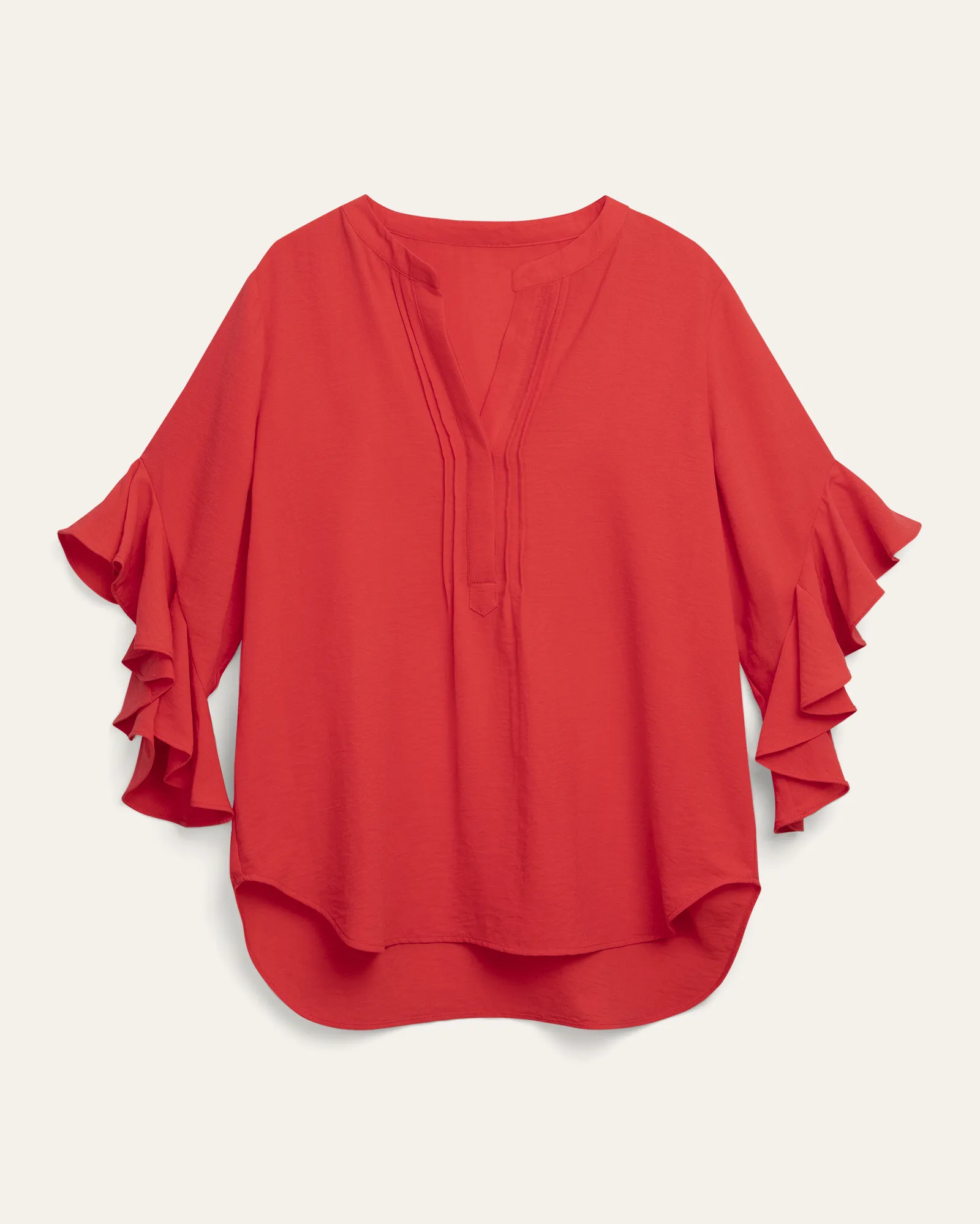 Trista Ruffle Sleeve Henley Blouse | Red