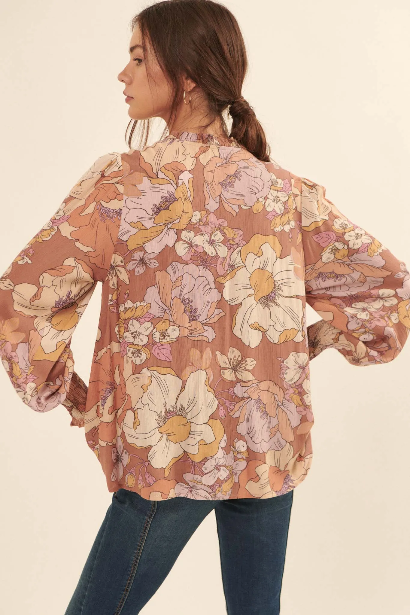 Vintage Blossoms Floral-Print Peasant Top