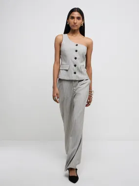 Wardrobe Grey Embellished High-Rise Trousers